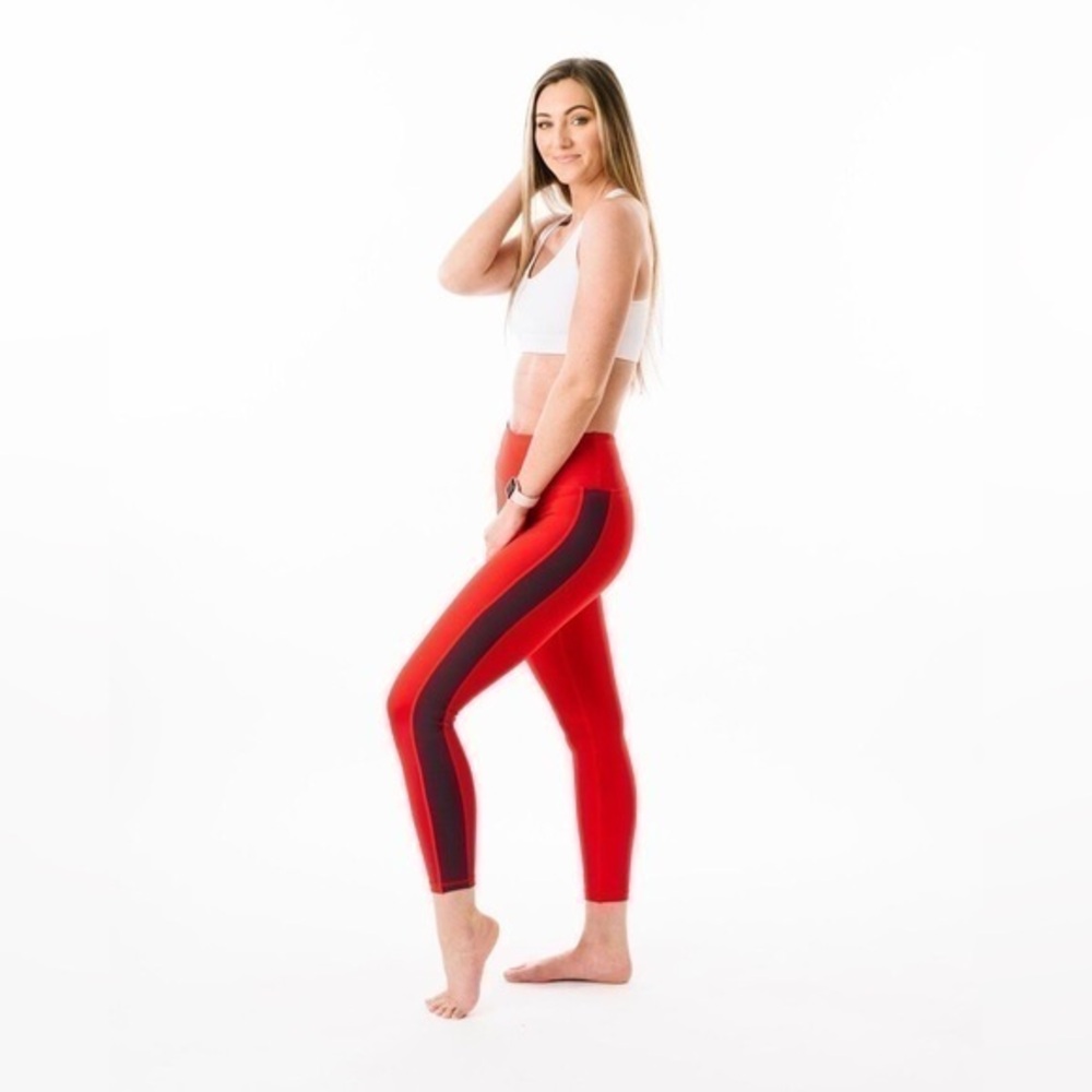 ZYIA Active Red Royalty Stripe Light n Tight High-Rise 7/8 Leggings Size 8 10